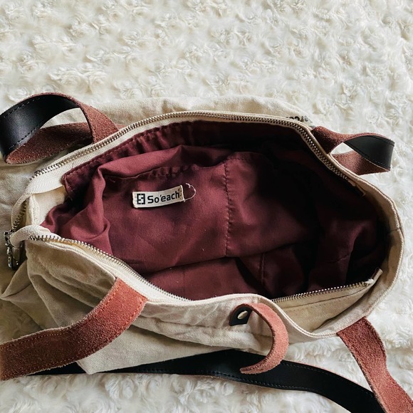 So'each Canvas Leather Zippered Tote Bag Teacher Gift Handbag Shoulder Bag - Picture 14 of 15